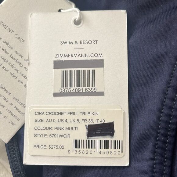 ZIMMERMANN Side Tie Bathing Bikini Bottom Navy Blue Size 4 NWT $275 - Picture 4 of 5